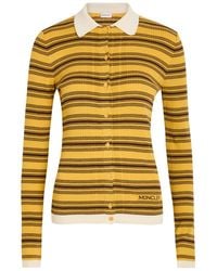 Moncler - Striped Ribbed Cotton-Knit Polo Top - Lyst
