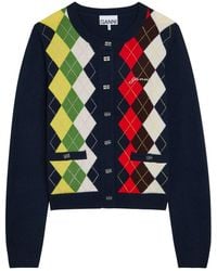 Ganni - Argyle Wool And Cashmere-Blend Cardigan - Lyst