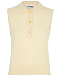 Ganni - Wool And Cashmere-blend Polo Top - Lyst