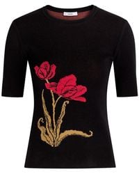 Erdem - Floral-Intarsia Knit T-Shirt - Lyst