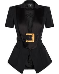 Balmain - Wool Blazer With Decorative Belt - Lyst