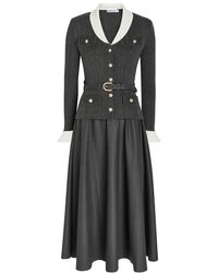 Self-Portrait - Layered Knit And Twill Midi Dress - Lyst