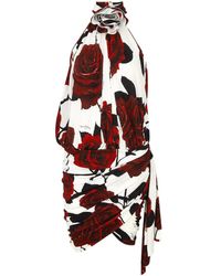 Balmain - Rose-Print Halterneck Draped Mini Dress - Lyst