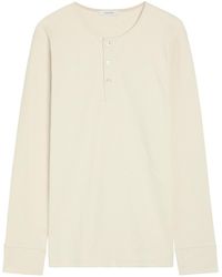 Lemaire - Ribbed Cotton And Linen-Blend Henley T-Shirt - Lyst