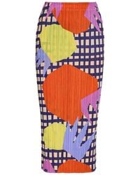 Pleats Please Issey Miyake - Printed Pleated Woven Midi Skirt - Lyst