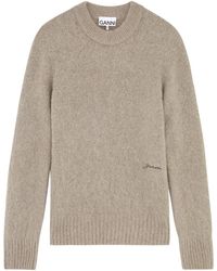 Ganni - Logo-embroidered Alpaca-blend Jumper - Lyst