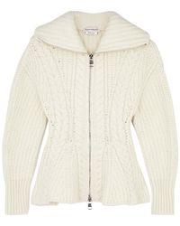 Alexander McQueen - Cable-knit Peplum Wool-blend Cardigan - Lyst