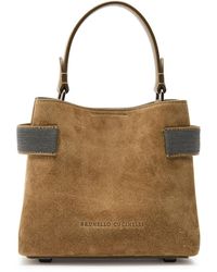 Brunello Cucinelli - Mini Bead-Embellished Suede Top Handle Bag - Lyst