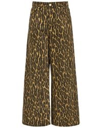 Ganni - Leopard-Print Wide-Leg Jeans - Lyst