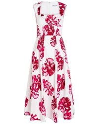 Rebecca Vallance - Damask Floral-Print Stretch Cotton-Poplin Midi Dress - Lyst
