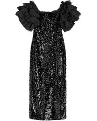 Needle Thread Tulle Tiered Floral Midi Dress With Waistband In Dusk Blue Lyst
