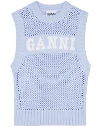 Ganni - Logo-intarsia Cotton-blend Vest - Lyst