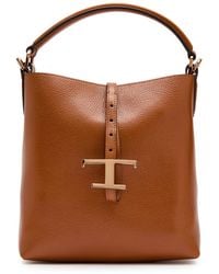 Tod's - T-Plaque Grained Leather Top Handle Bag - Lyst