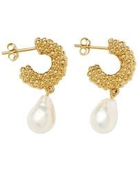Missoma - Pearl Drop 18K-Plated Hoop Earrings - Lyst