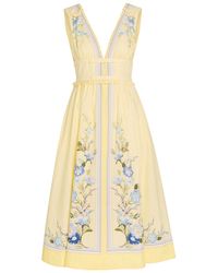Self-Portrait - Floral-Print Cotton-Poplin Midi Dress - Lyst