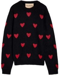 Valentino Garavani - Heart-Intarsia Metallic Brushed Knit Jumper - Lyst