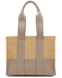 Chloé - Woody Leather And Raffia Tote - Lyst