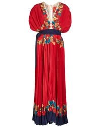 La DoubleJ - Accordion Floral-Print Crepe Maxi Dress - Lyst
