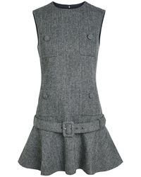 Self-Portrait - Herringbone Belted Wool-Blend Mini Dress - Lyst