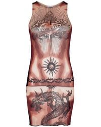 Jean Paul Gaultier - Safe Sex Tattoo Printed Tulle Mini Dress - Lyst