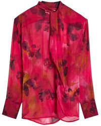Victoria Beckham - Draped Floral Silk-Chiffon Blouse - Lyst