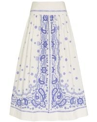 Self-Portrait - Embroidered Cotton-Poplin Midi Skirt - Lyst