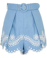 Zimmermann - Junie Floral-embroidered Linen Shorts - Lyst