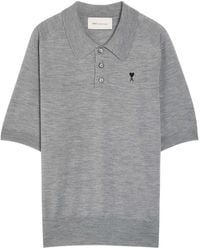 Ami Paris - Logo-Embroidered Wool Polo Shirt - Lyst