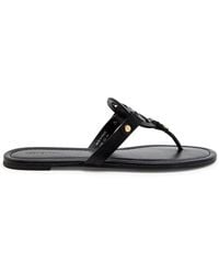 Tory Burch - Miller Logo Leather Thong Sandals - Lyst