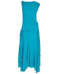 Ganni - Draped Asymmetric Mesh Midi Dress - Lyst