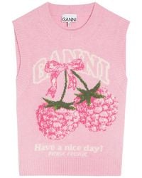 Ganni - Logo-Intarsia Wool-Blend Vest - Lyst