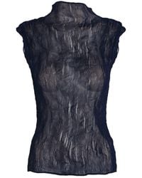 Issey Miyake - Twist Pleated Semi-Sheer Chiffon Top - Lyst