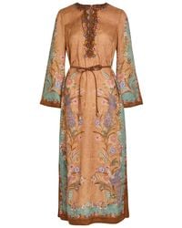 Zimmermann - Indra Belted Printed Linen Midi Tunic Dress - Lyst