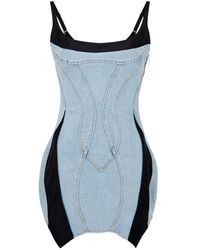 Mugler - Panelled Denim Mini Dress - Lyst
