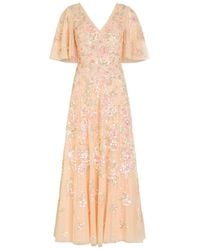 Needle & Thread - Sequin Bouquet Embellished Cape-Effect Tulle Gown - Lyst