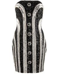 Balmain - Strapless Embellished Sequin Mini Dress - Lyst