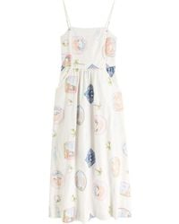 Damson Madder - Peaches Embroidery Cotton-Blend Midi Dress - Lyst