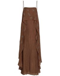 STAUD - Valencia Bead-Embellished Crinkled Plissé Midi Dress - Lyst