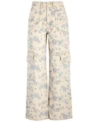 Ganni - Floral-Print Straight-Leg Cargo Jeans - Lyst