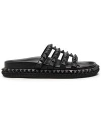 Christian Louboutin - Pyra Hallulila Stud-Embellished Leather Sliders - Lyst