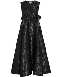 Ganni Floral Jacquard Midi Dress in Black | Lyst