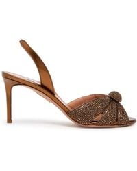 Aquazzura - Italian Flirt 75 Embellished Metallic Nappa Sandals - Lyst