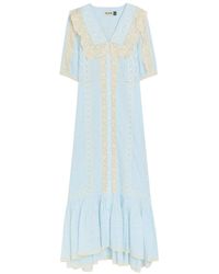 RIXO London - Edina Lace-Trim Cotton Midi Dress - Lyst