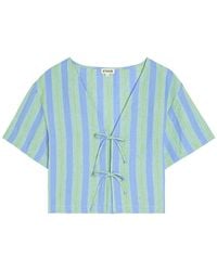 STAUD - Ava Striped Tie-Front Linen Blouse - Lyst