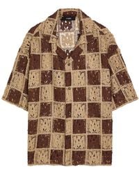 Amiri - Checked Logo-Monogram Open-Knit Shirt - Lyst