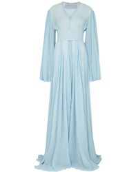 OSMAN Light Blue Plissé Georgette Gown