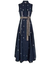 Emporio Sirenuse - Miralda Embroidered Cotton-Poplin Midi Dress - Lyst
