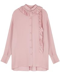 Valentino Pink Ruffle-trimmed Silk Blouse