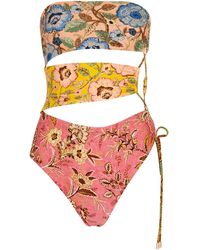 Zimmermann - Junie Floral-print Cut-out Swimsuit - Lyst