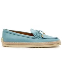 Tod's - Raffia-Trim Suede Loafers - Lyst